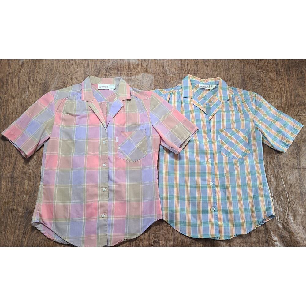 Vintage 70s Levis Plaid Short Sl Button Up Shirts 2 Pastel 36" Bust SM/M Women's
